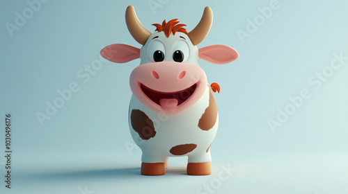 Cute Cartoon Cow Character 3D Render Illustration