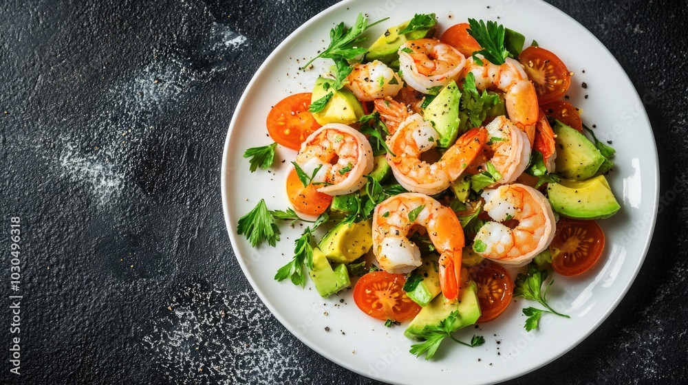 Shrimp salad on a dark background. Shrimp salad on a dark background.