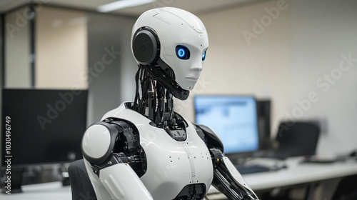 Futuristic Humanoid Robot in Modern Office Setting