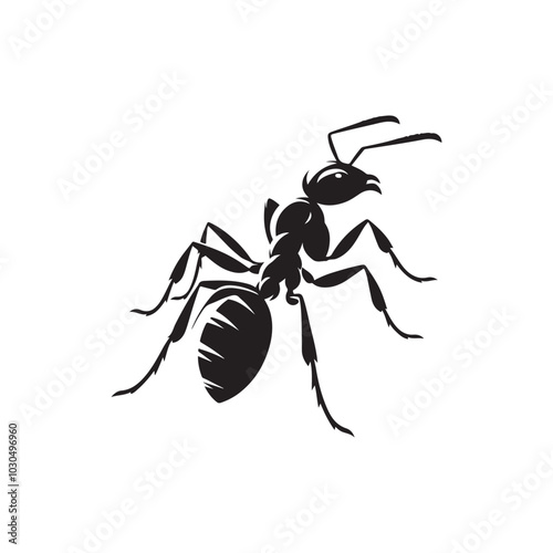 Black Ant Icon. Vector Silhouette Illustration on White.