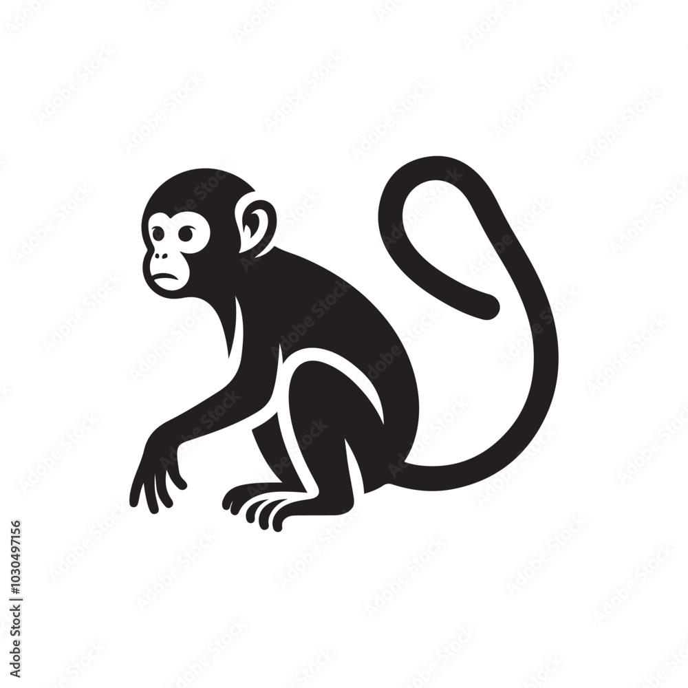 Monkey Silhouette Icon. Vector Illustration in Black and White. Monkey Silhouette Icon. Vector Illustration in Black and White.