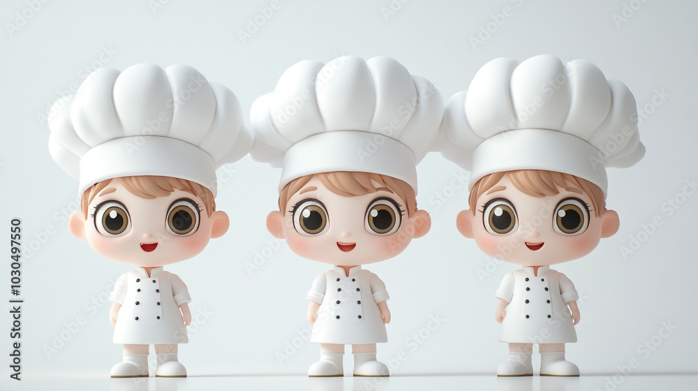 Three Cute Cartoon Chefs in White Uniforms Three Cute Cartoon Chefs in White Uniforms