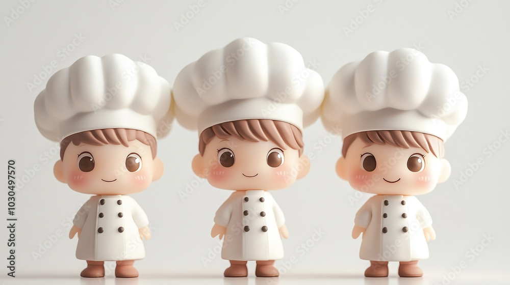 Three Cute Chef Dolls in White Uniforms Bakery Kitchen Decor Food Theme Three Cute Chef Dolls in White Uniforms Bakery Kitchen Decor Food Theme