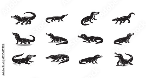 Crocodile Silhouette Vector Illustration set.