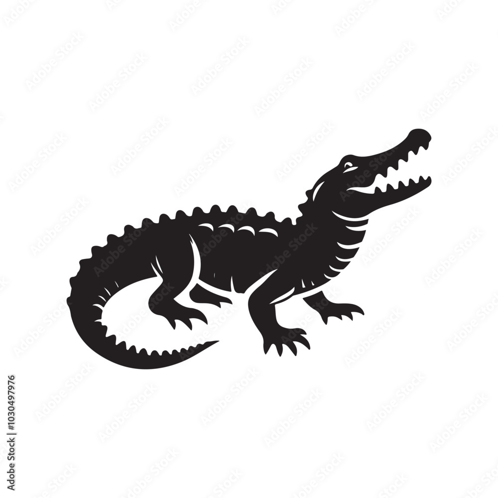 Fototapeta premium Black Crocodile Silhouette Illustration. Vector Drawing on White.