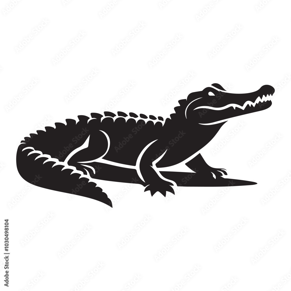 Fototapeta premium Alligator Silhouette Illustration. Black Vector on White Design.