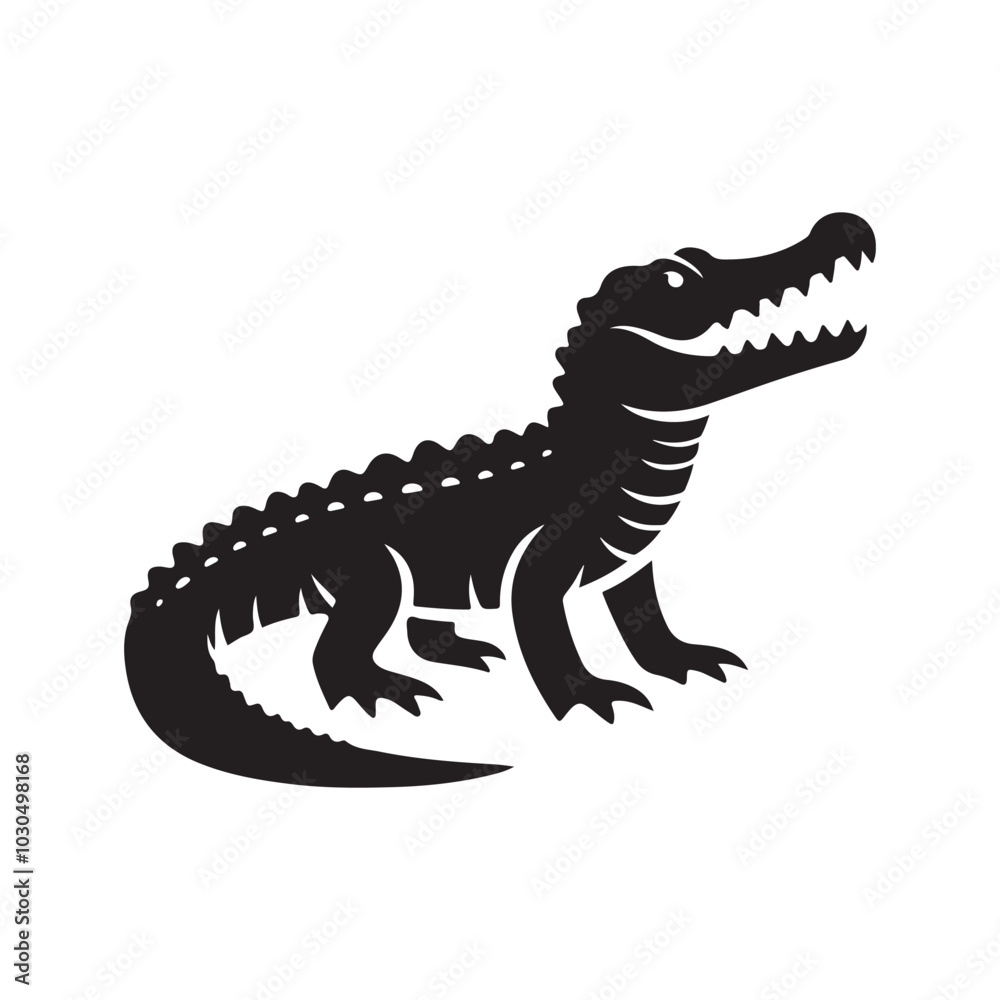Crocodile Vector Silhouette. Black Design on White Background. Crocodile Vector Silhouette. Black Design on White Background.