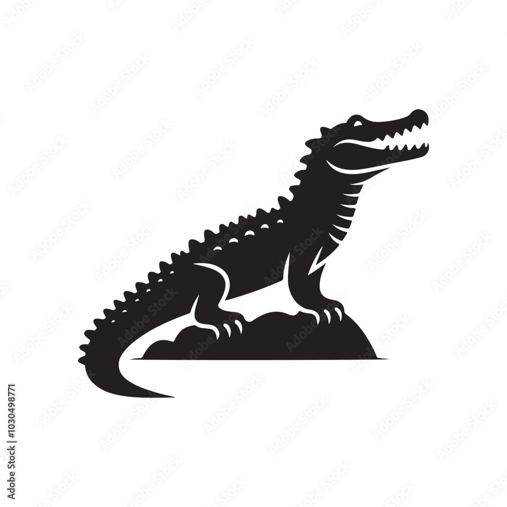Obraz premium Crocodile Silhouette Illustration. Vector Art in Black and White.