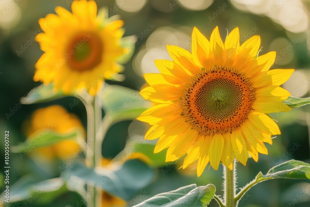 Beautiful summer nature background with sunflower flowers and green leaves. Beautiful summer nature background with sunflower flowers and green leaves.