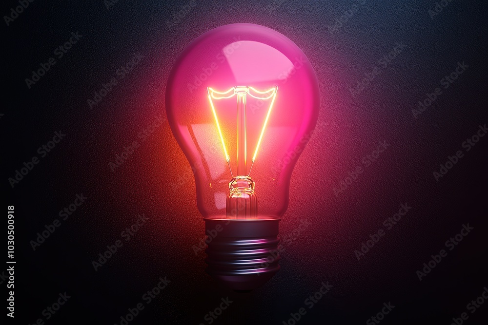 A light bulb is lit up in a dark room A light bulb is lit up in a dark room