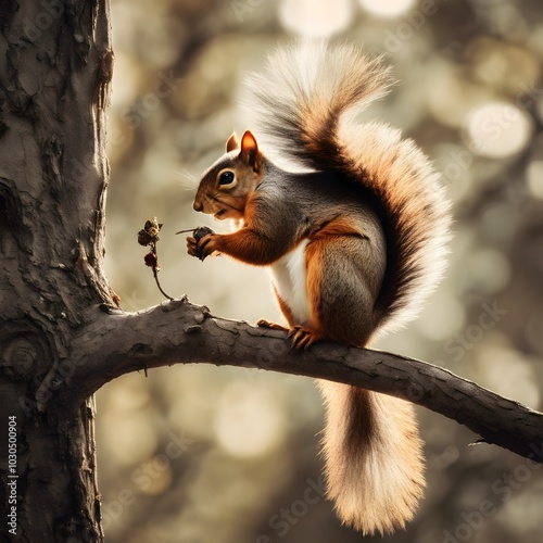 Quiet Companionship: Squirrel and Bird Together at Dawn