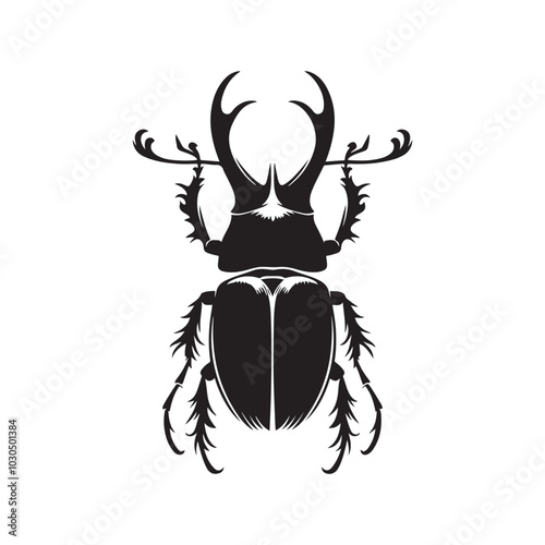 Black Beetle Icon Vector Simple Silhouette on White.