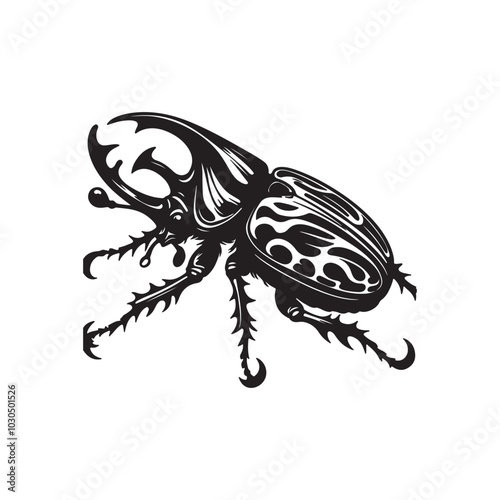 Beetle Silhouette Icon. Black Vector on Clean White.