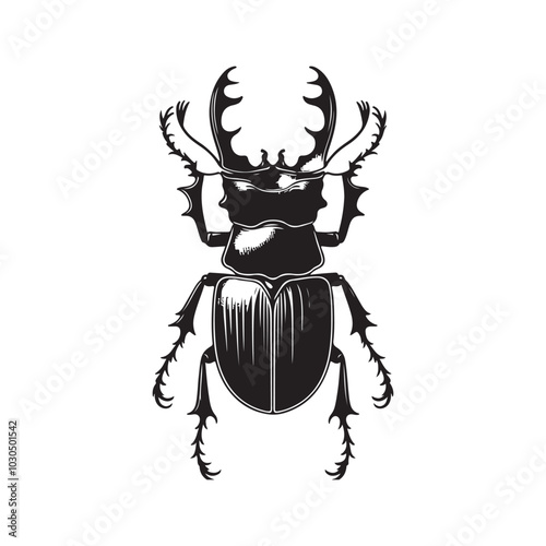 Beetle Silhouette Icon. Black Vector on Clean White.