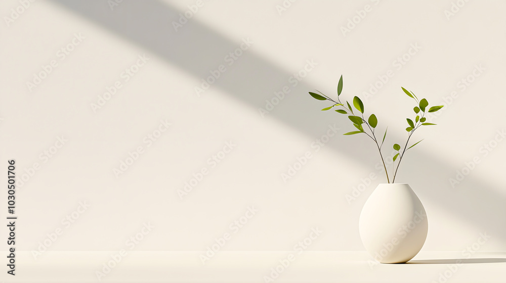Minimalist Vase with Green Branches on Neutral Background Minimalist Vase with Green Branches on Neutral Background