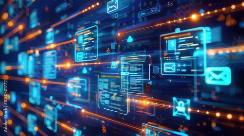 Futuristic user interface in cyberspace. 3d rendering