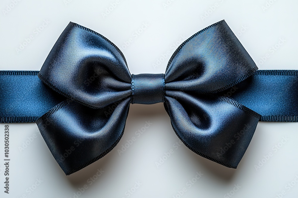 A blue ribbon bow is on a white background A blue ribbon bow is on a white background