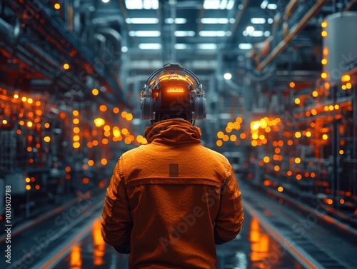 futuristic technology concept showcasing a robotic process automation engineer at a smart factory, highlighting the blend of ai and digital transformation