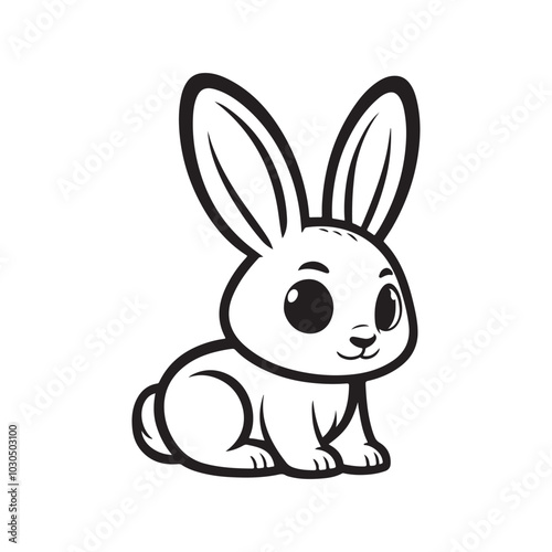 Side Silhouette of a Black Rabbit on White. Vector Graphic.