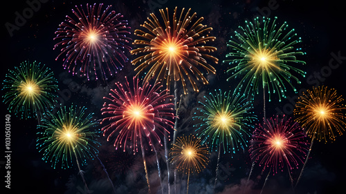 Colorful fireworks lighting up the night sky in a festive celebration