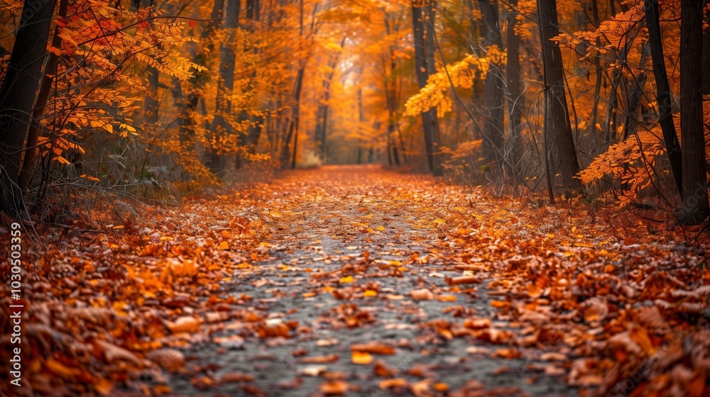 Autumn Pathway Through Vibrant Fall Foliage Autumn Pathway Through Vibrant Fall Foliage