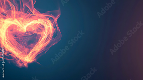 Fiery Heart Shape in Vibrant Flames and Dark Background