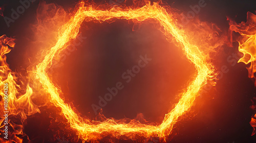 Fiery Hexagon Frame with Flames and Smoke Effects