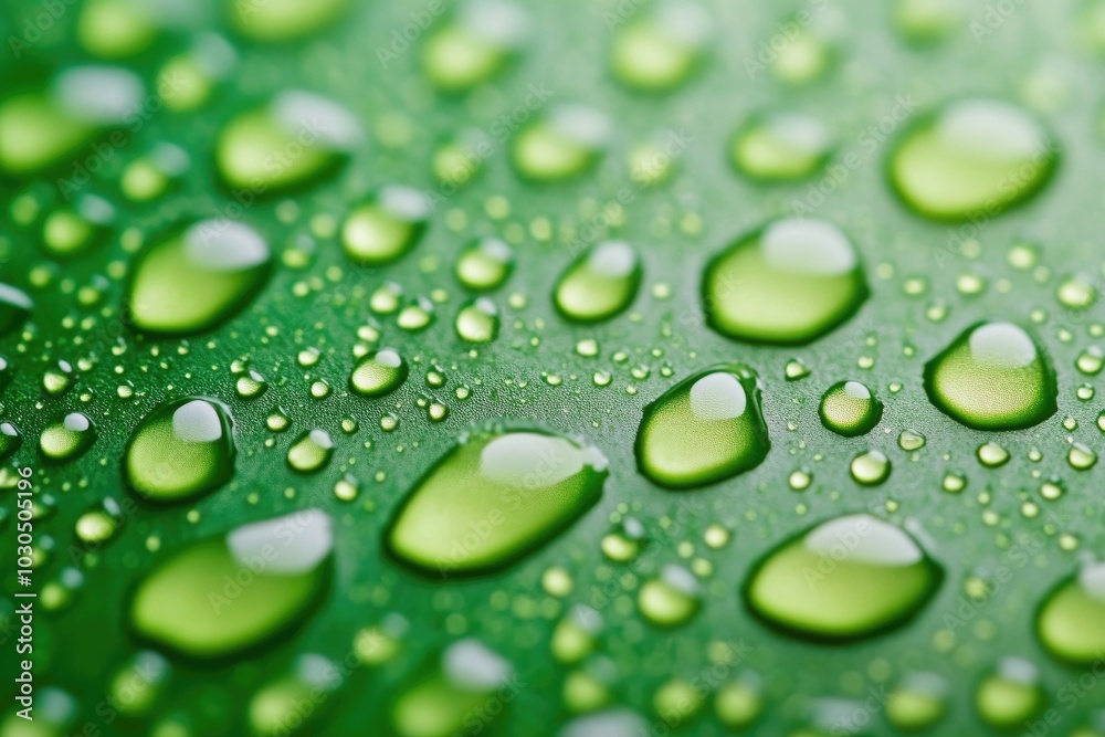 Green background with water drops closeup, nature, refreshing, droplets, macro Green background with water drops closeup, nature, refreshing, droplets, macro