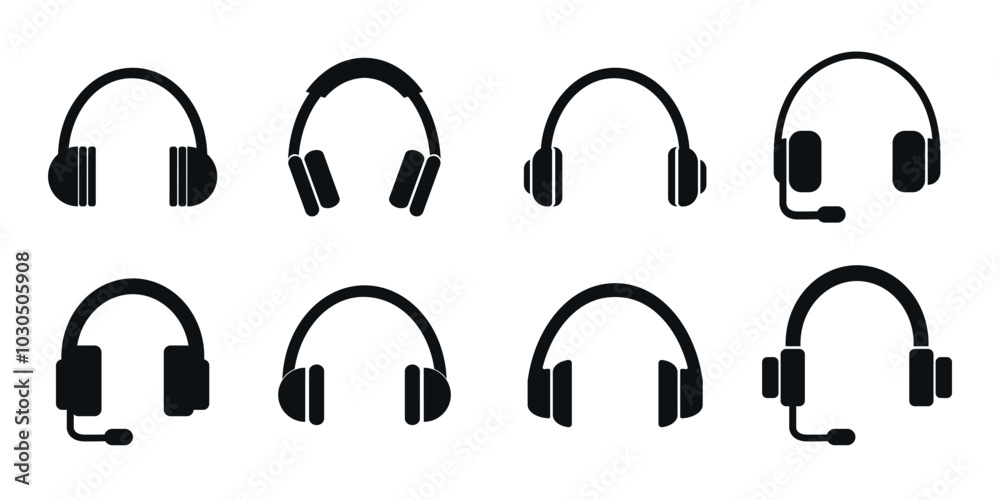 Headphone icon set. Headphone and headset silhouettes collection. Vector illustration Headphone icon set. Headphone and headset silhouettes collection. Vector illustration