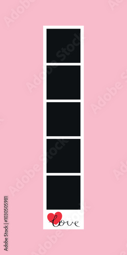 Photo booth picture frame decorated with heart and word Love. Vector illustration