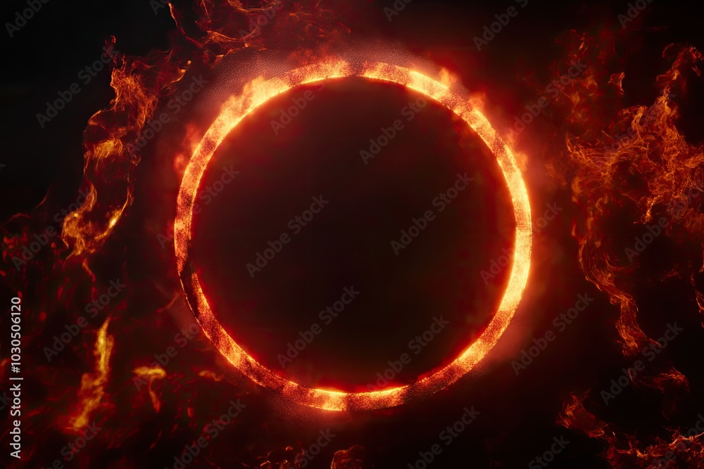 Product Presentation, Fiery ring of fire, burning circle art, intense flames, dramatic heat, glowing hot ring, fire swirl, fire and heat Product Presentation, Fiery ring of fire, burning circle art, intense flames, dramatic heat, glowing hot ring, fire swirl, fire and heat