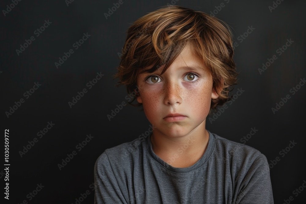 Fototapeta premium Confused Boy Portrait with Thoughtful Expression