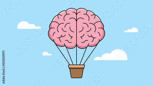 Brain hot air balloon concept in clear sky