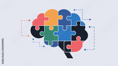 Brain as interconnected puzzle with circuit elements