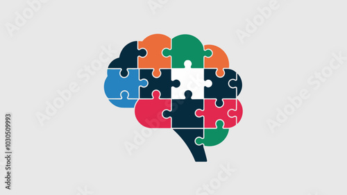 Multicolored brain jigsaw puzzle concept