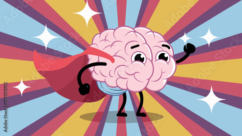 Vector cartoon brain superhero character illustration