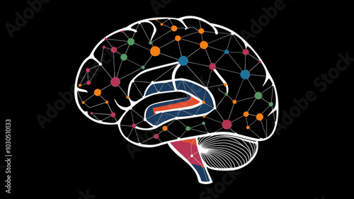 Vector brain with colorful neural network illustration