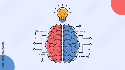 Vector brain with circuit design and lightbulb illustration