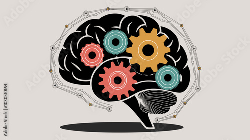 Vector brain with colorful gears illustration
