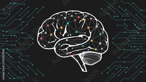 Vector brain with circuit board design illustration