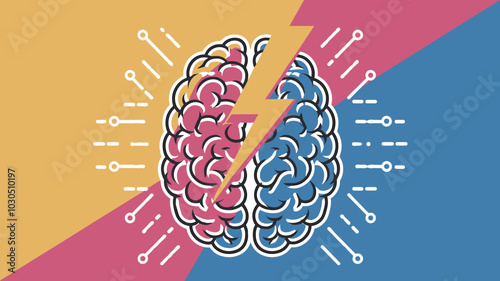 Vector brain with lightning bolt and circuit design illustration