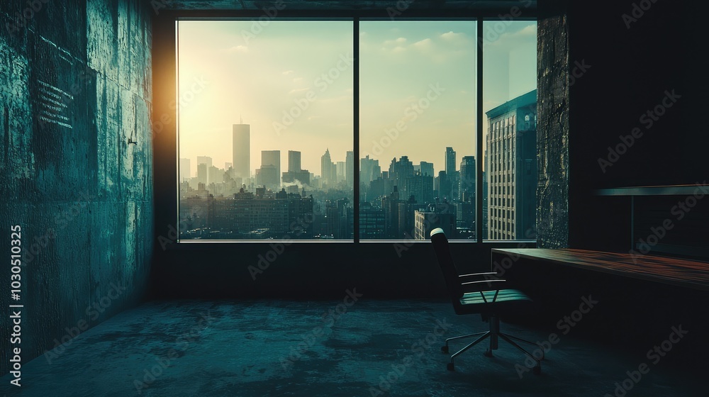 Fototapeta premium Dynamic Interrogation Room with City View