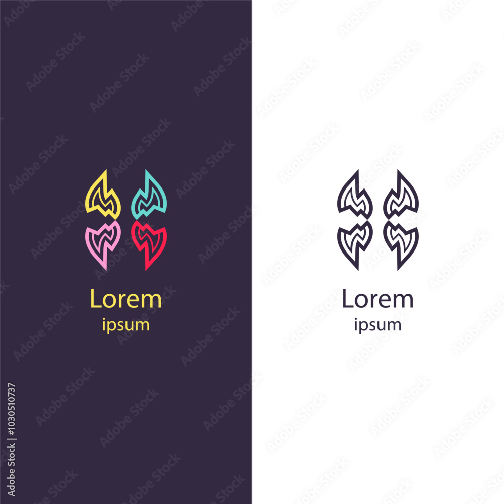 Abstract logo featuring symmetrical shapes resembling hearts or wings, perfect for companies focused on creativity, wellness, or personal branding. Abstract logo featuring symmetrical shapes resembling hearts or wings, perfect for companies focused on creativity, wellness, or personal branding.