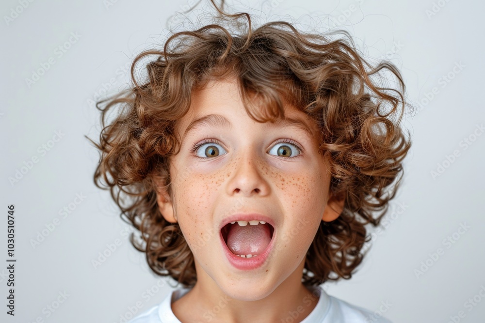 Excited Boy with Curly Hair and Bright Expression Excited Boy with Curly Hair and Bright Expression
