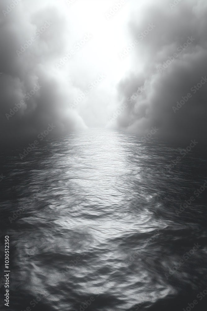 Background grey water and clouds, artistic black and white, light path reflection Background grey water and clouds, artistic black and white, light path reflection