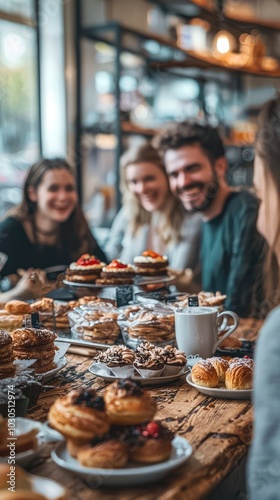 Friends Enjoying Pastries in a Cozy Cafe Setting