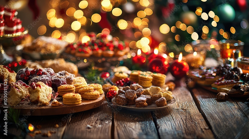 Festive Wooden Table with Holiday Treats Festive Wooden Table with Holiday Treats