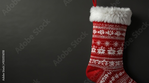 Christmas stocking hanging on dark background for holidays