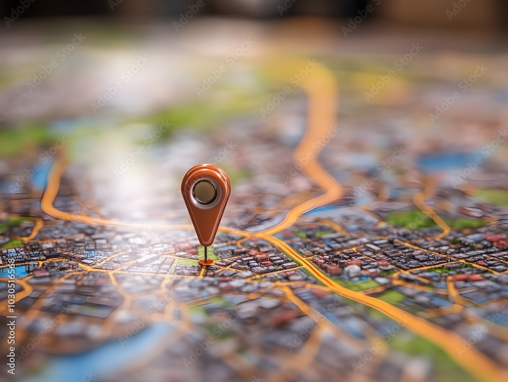 Digital GPS Location Marker on Navigation Map with Route Path Concept Digital GPS Location Marker on Navigation Map with Route Path Concept