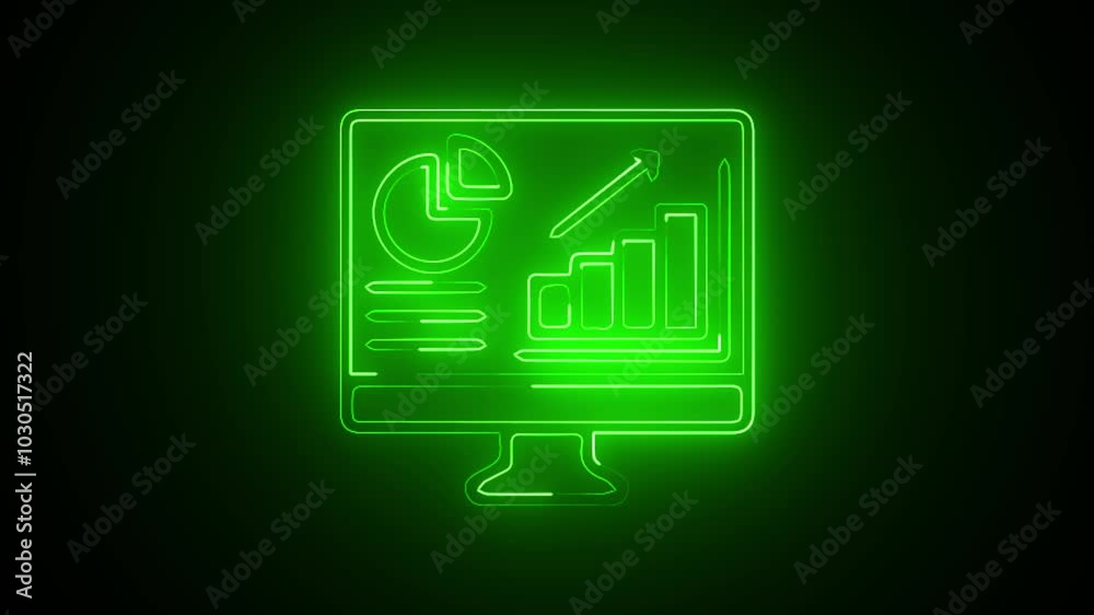 neon computer screen with charts business icon success video HD 4K neon computer screen with charts business icon success video HD 4K